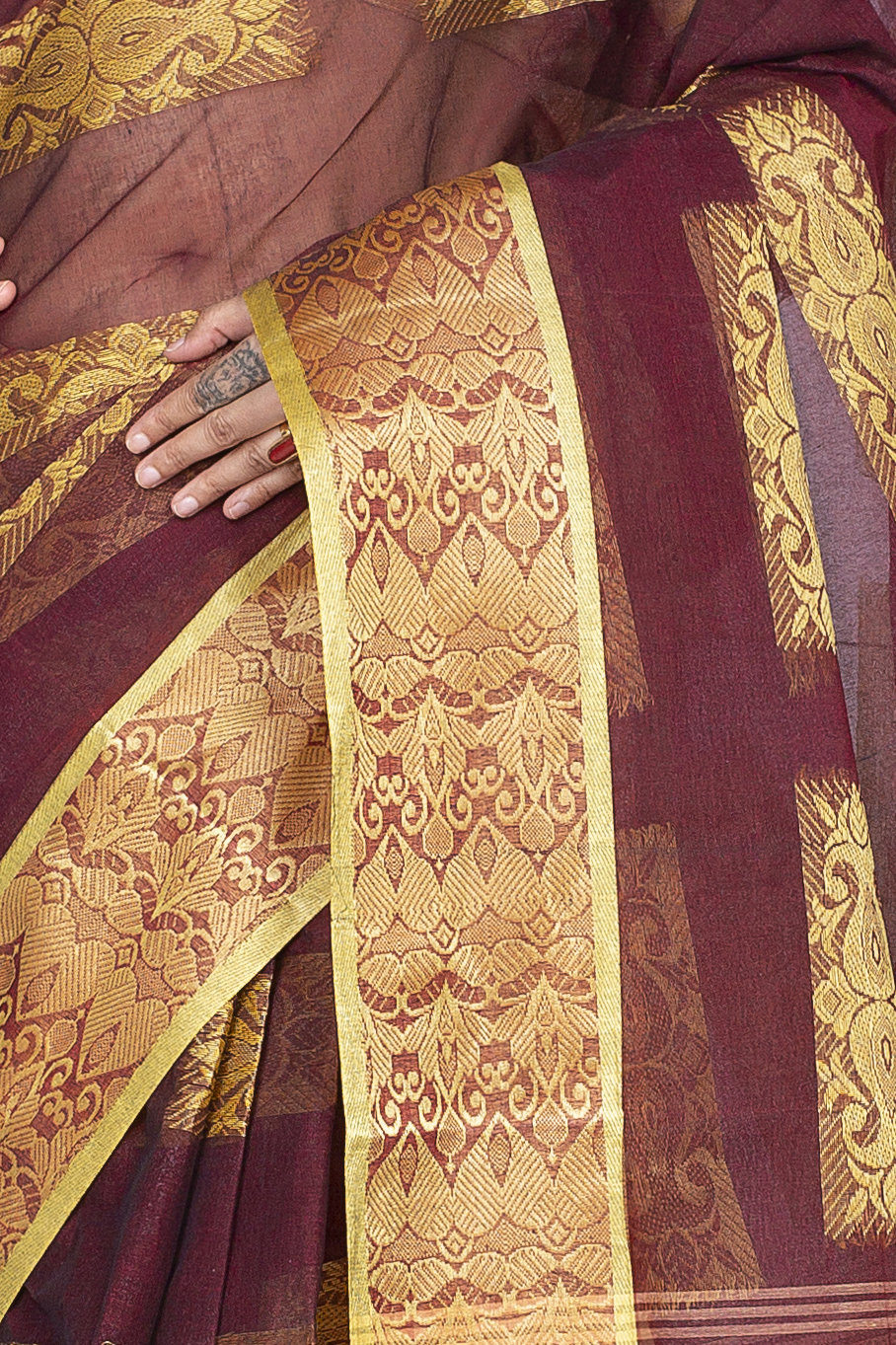Brown Pure Cotton Strip Suparna Tant Saree (159)